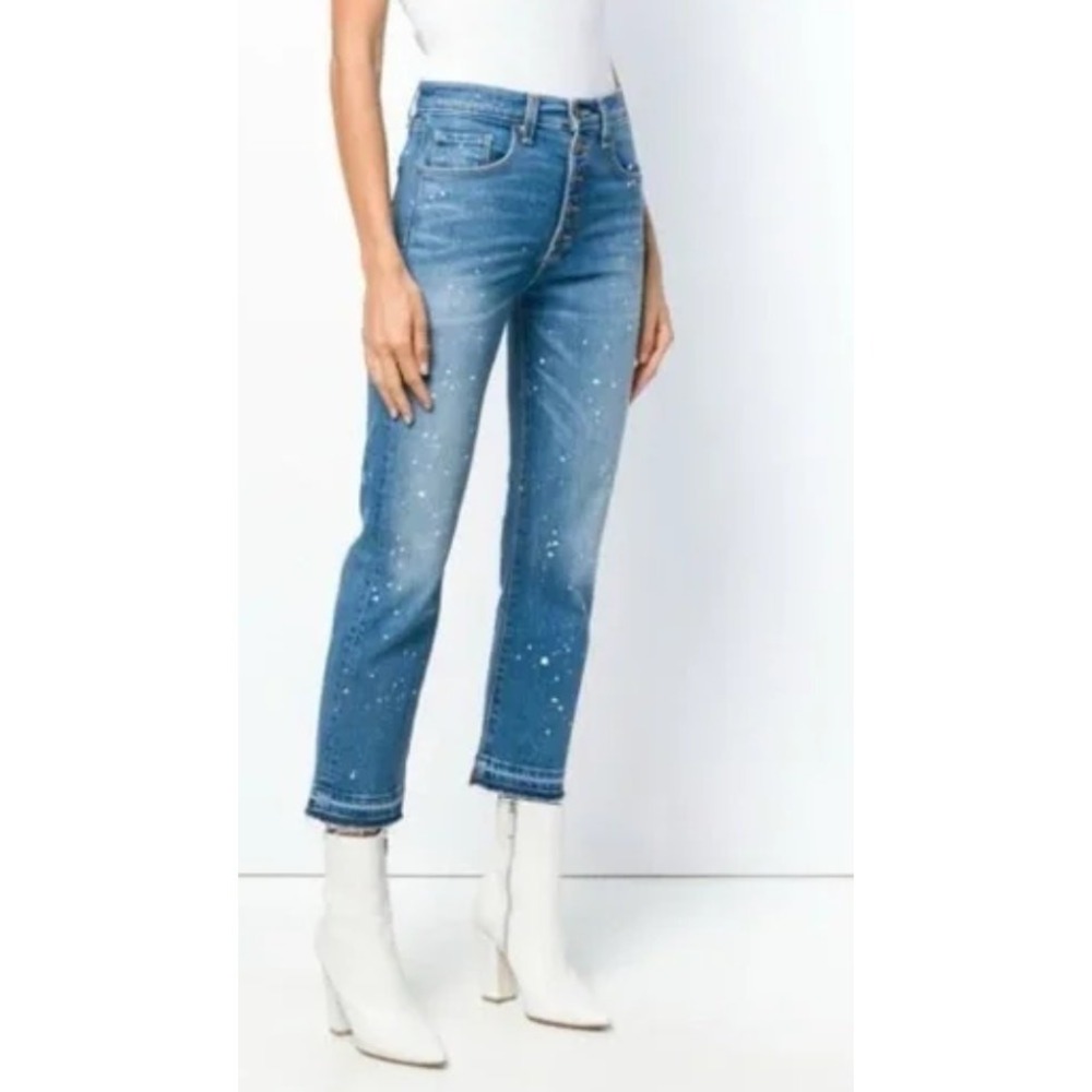 Veronica Beard Ines Jeans Women 27 Blue EUC Paint Splatter Girlfriend Button Fly